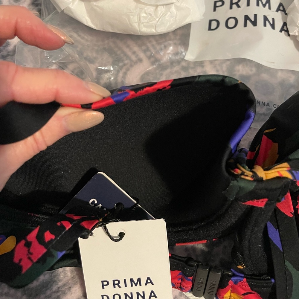 Prima Donna Black Oasis Bikini Set Top 32D + Bottoms S Black Cactus Adjustable - Picture 15 of 16